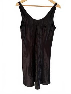 Vintage Erika Taylor Intimates Slip Dress Nightgown Women's M Black Satin